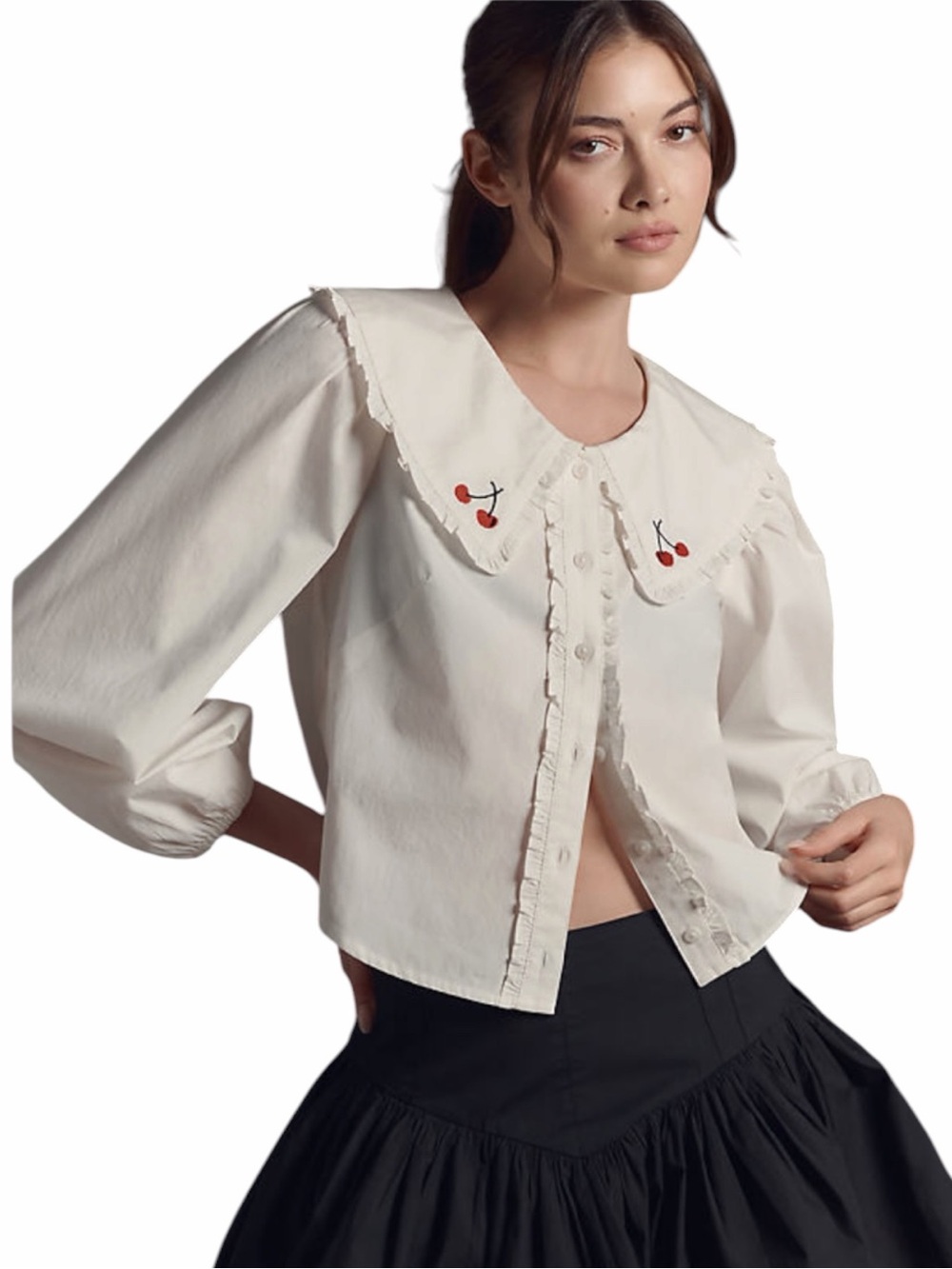 NWT anthropologie Maeve Ruffle-front Cherry embroidery blouse size xlarge